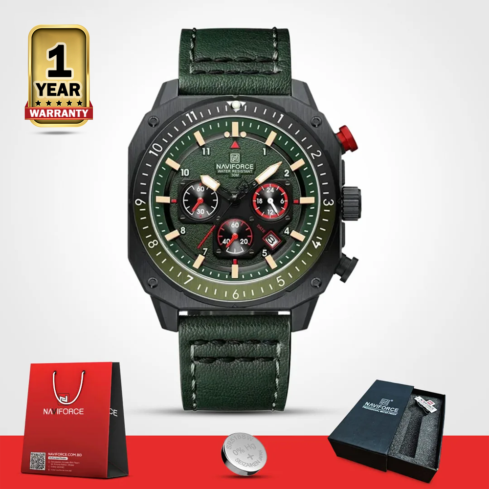 Naviforce 8057 Leather Belt Watch for Men - Green
