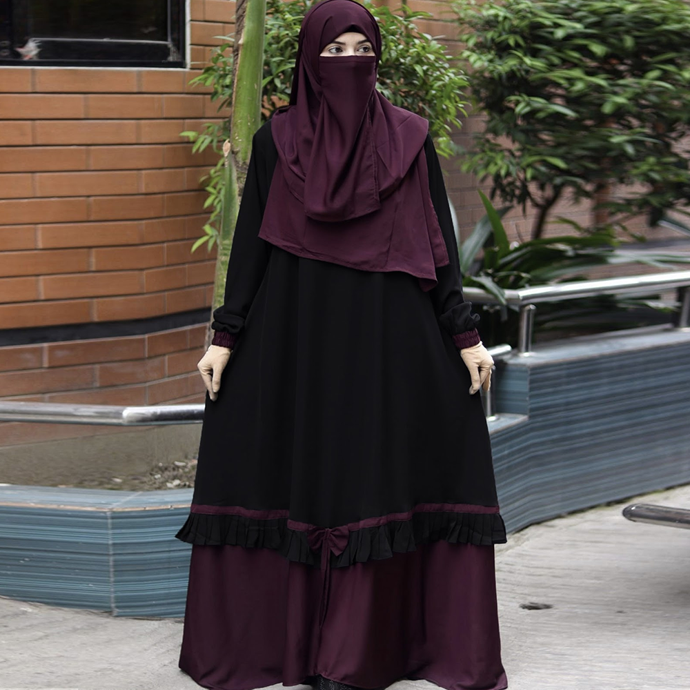 Dubai Charry Borkha and Abaya Set for Women With Hijab Niqab - Black Contrast - B_622