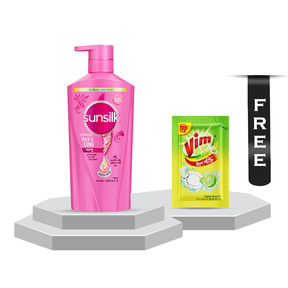 Sunsilk Lusciously Thick & Long Shampoo - 650ml With Vim Liquid Dish Washer - 5ml Free