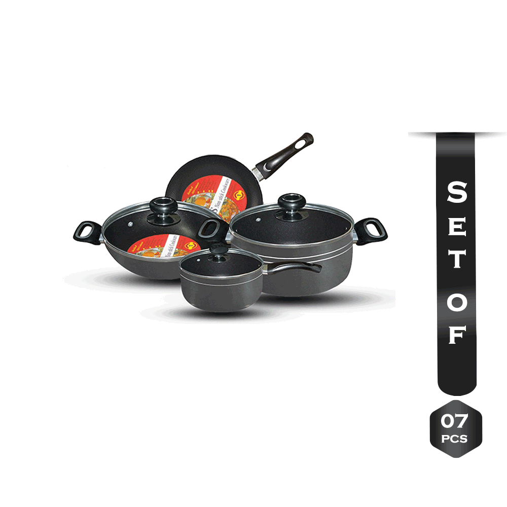 Set of 7 Pcs Hands Non -Stick Aluminium Cookware Set - Black