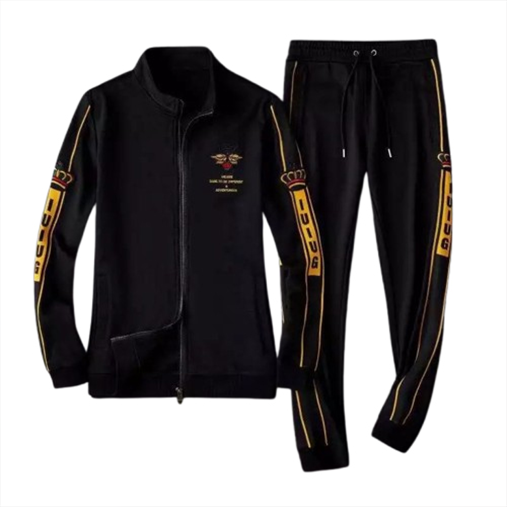 Cotton Hoodie with Trouser Full Track Suit for Men - Black - HT-38