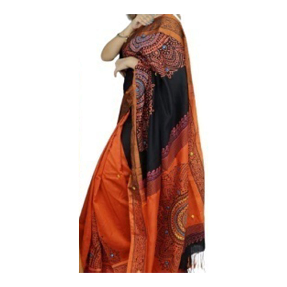 Dupion Silk Saree For Women - Dark Orange - SP-H43