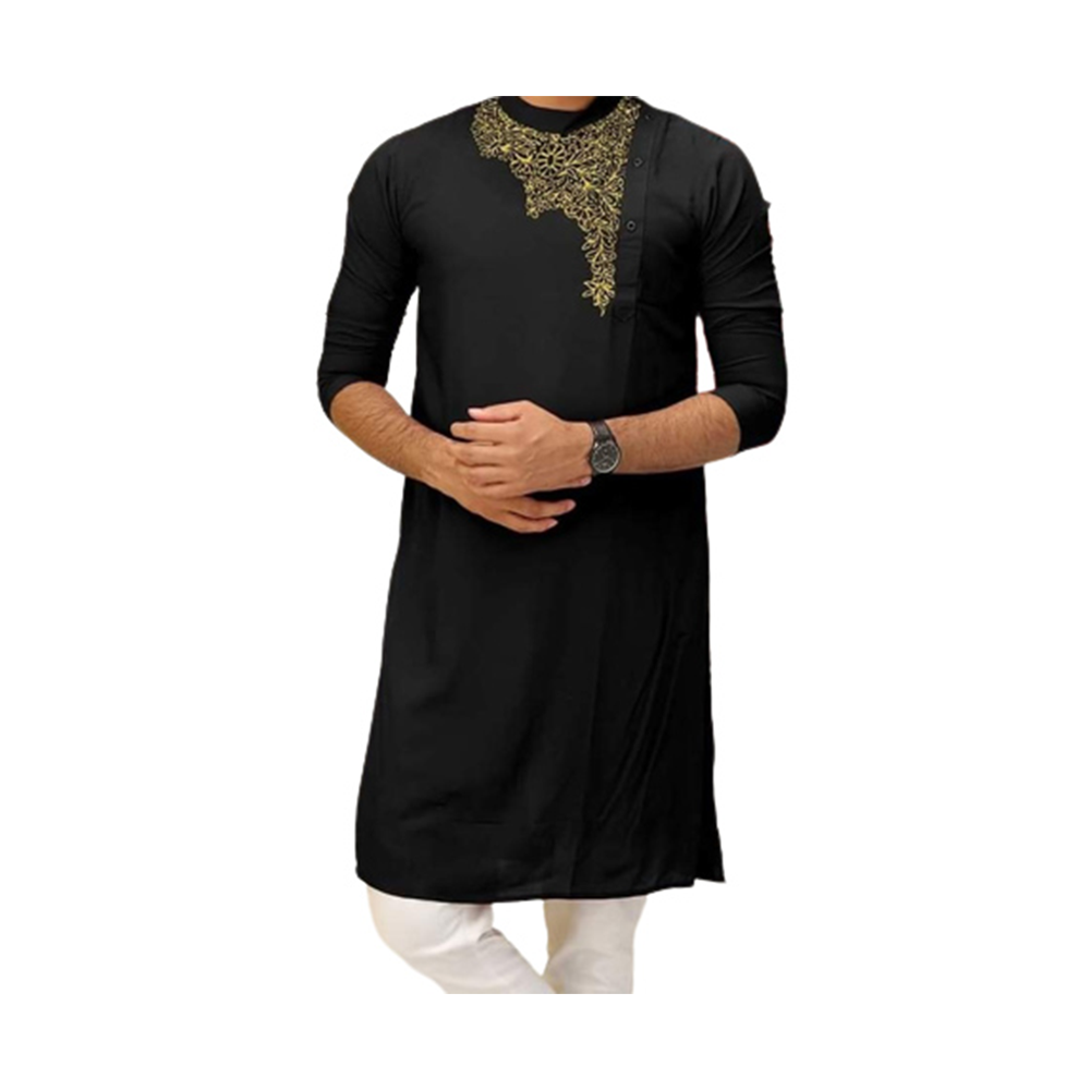 Linen Panjabi For Men - Black - PN-08