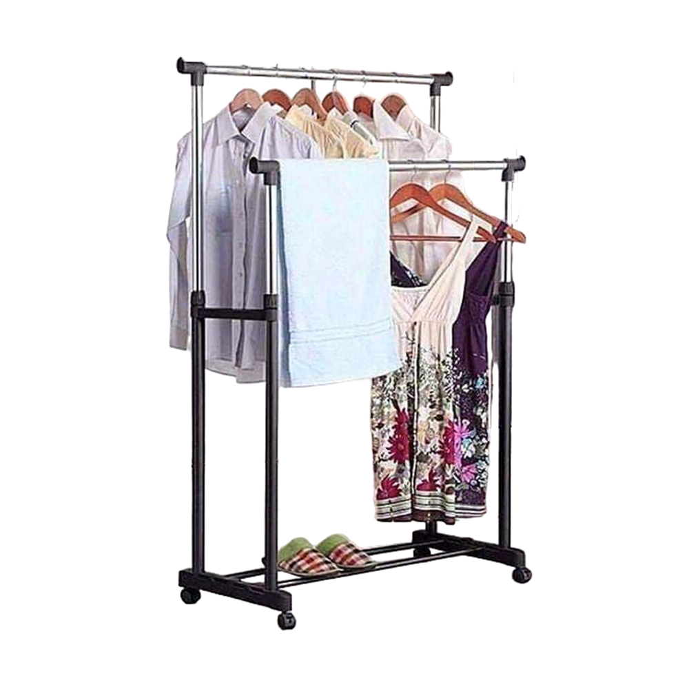 Double Hanging Cloth Stand and Shoes Rack - Silver and Black