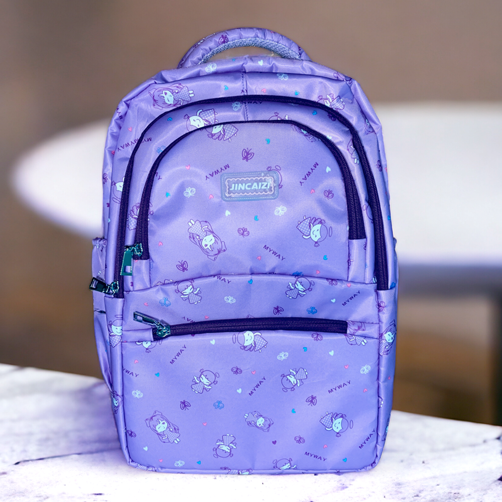 Nylon Doll Print School Backpack for Kids - Purple
