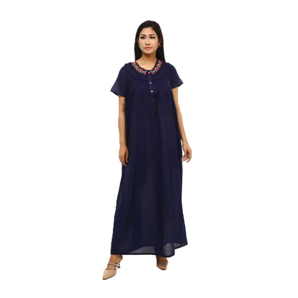 Cotton Half Sleeve Maxi For Women - Navy Blue