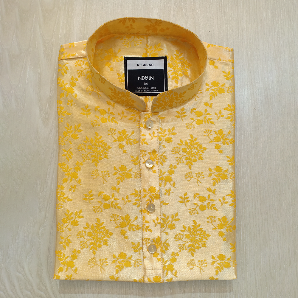 Nobin Mixed Katan Panjabi For Men - Yellow - F-156K