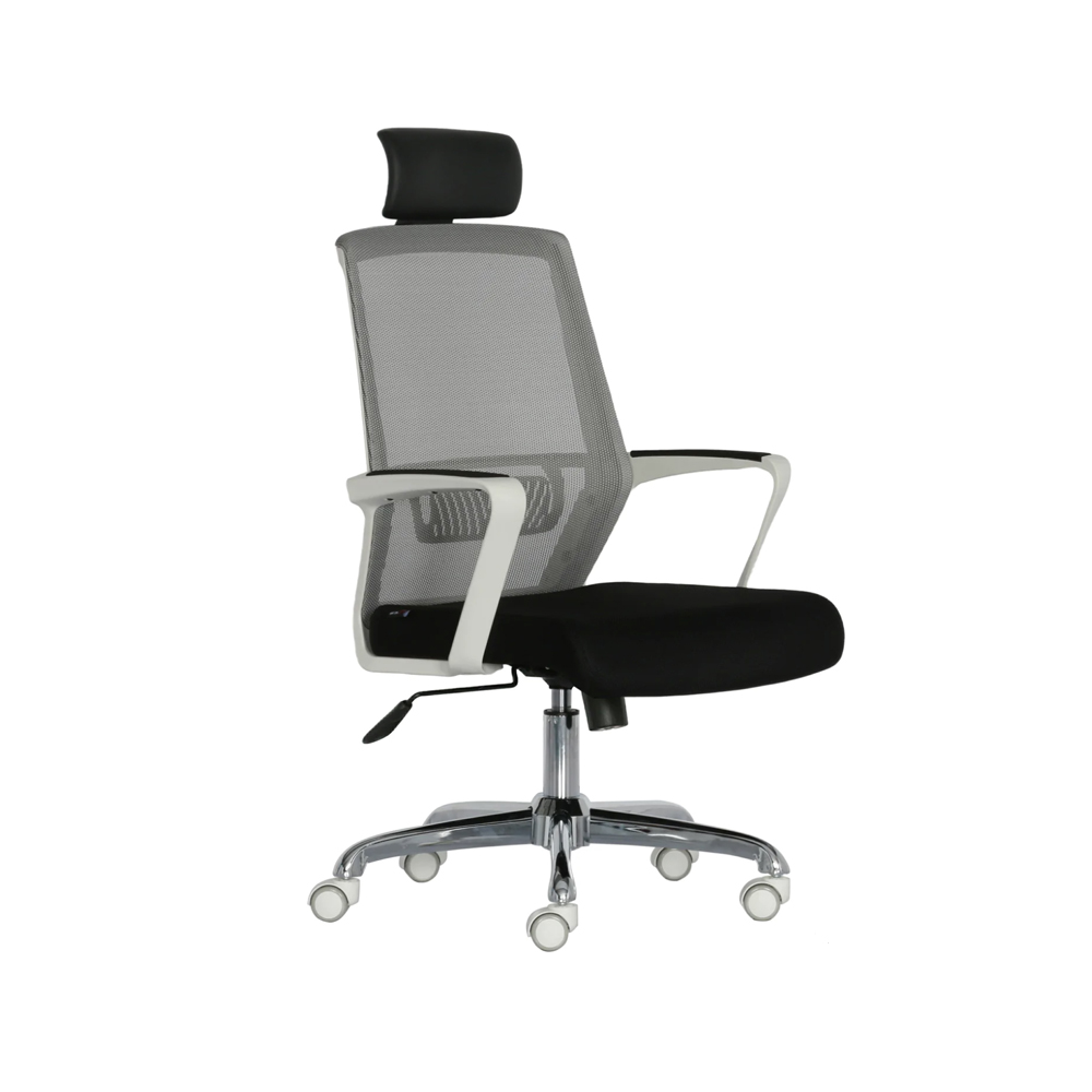 Adjustable and Comfortable Swivel Chair with Headrest - Ash and Black