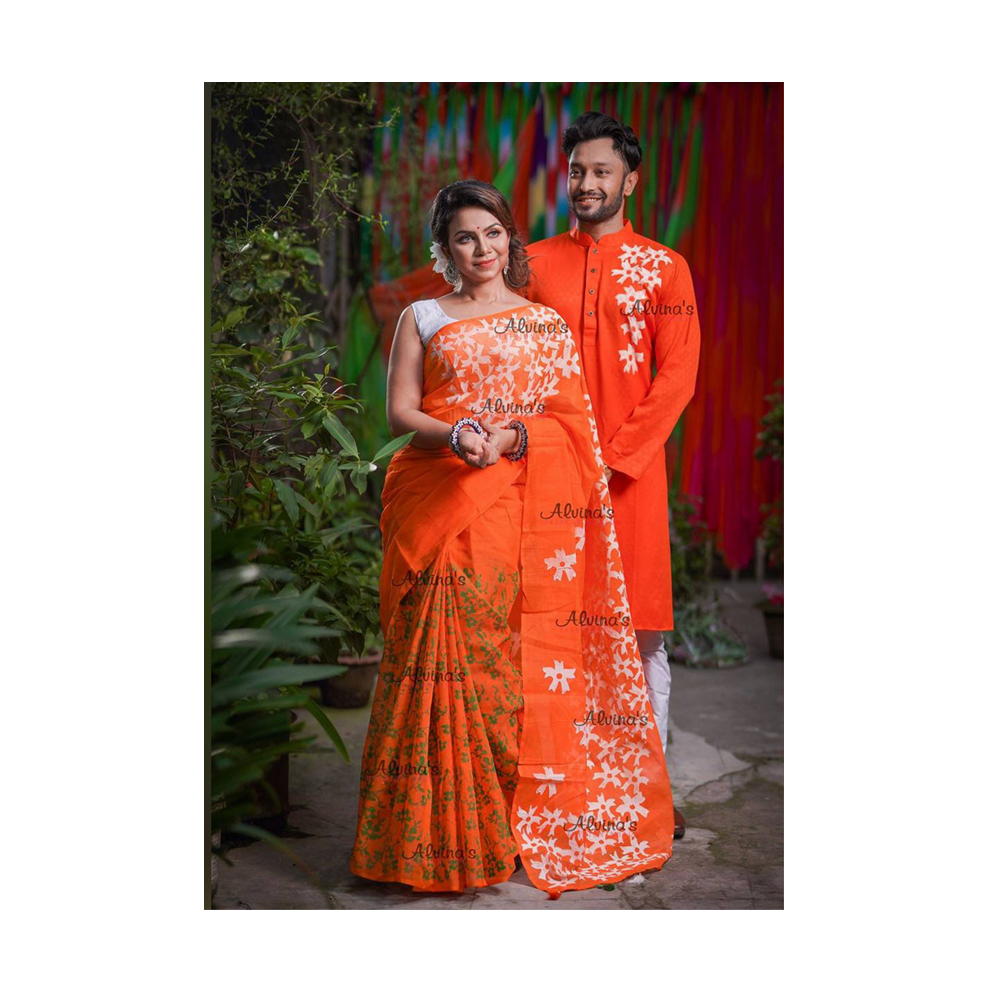 Gorgeous Half Silk Saree and Dhupian Silk Panjabi For Couple Set