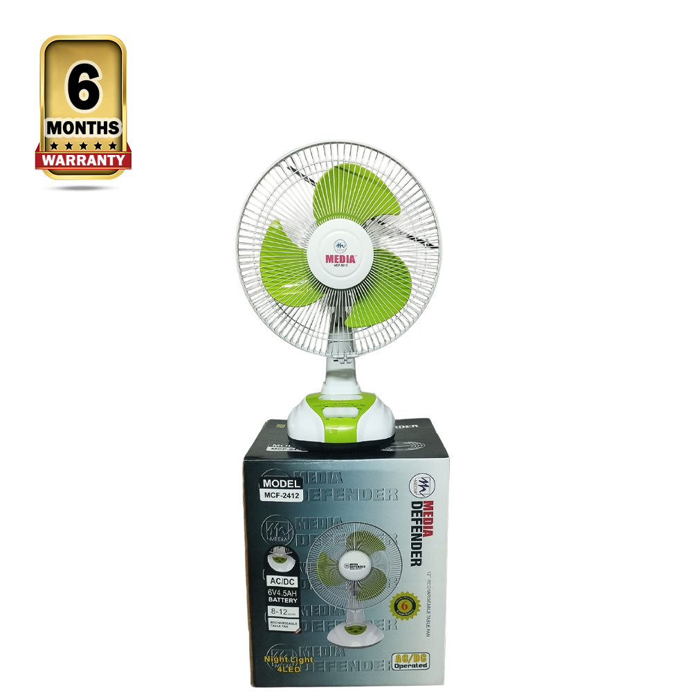 Media Rechargeable Desk Fan - 12inch - White and Green - 5012