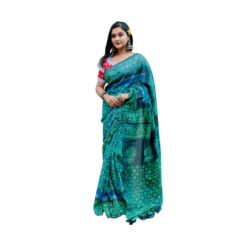 Premium Quality Silk Batik Saree With Blouse Piece - Multicolor - SB-N15