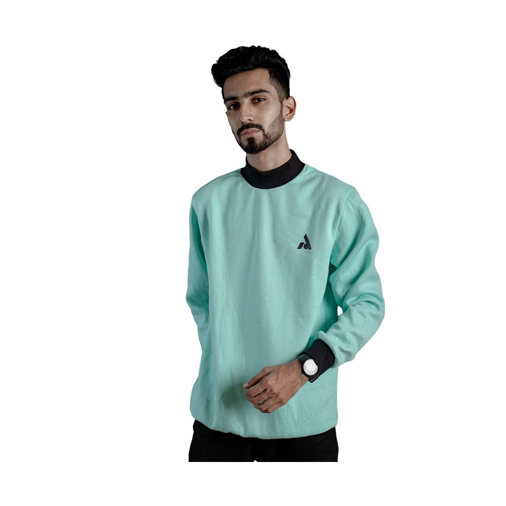 Fleece Premium High Neck Sweater For Men - Cyan