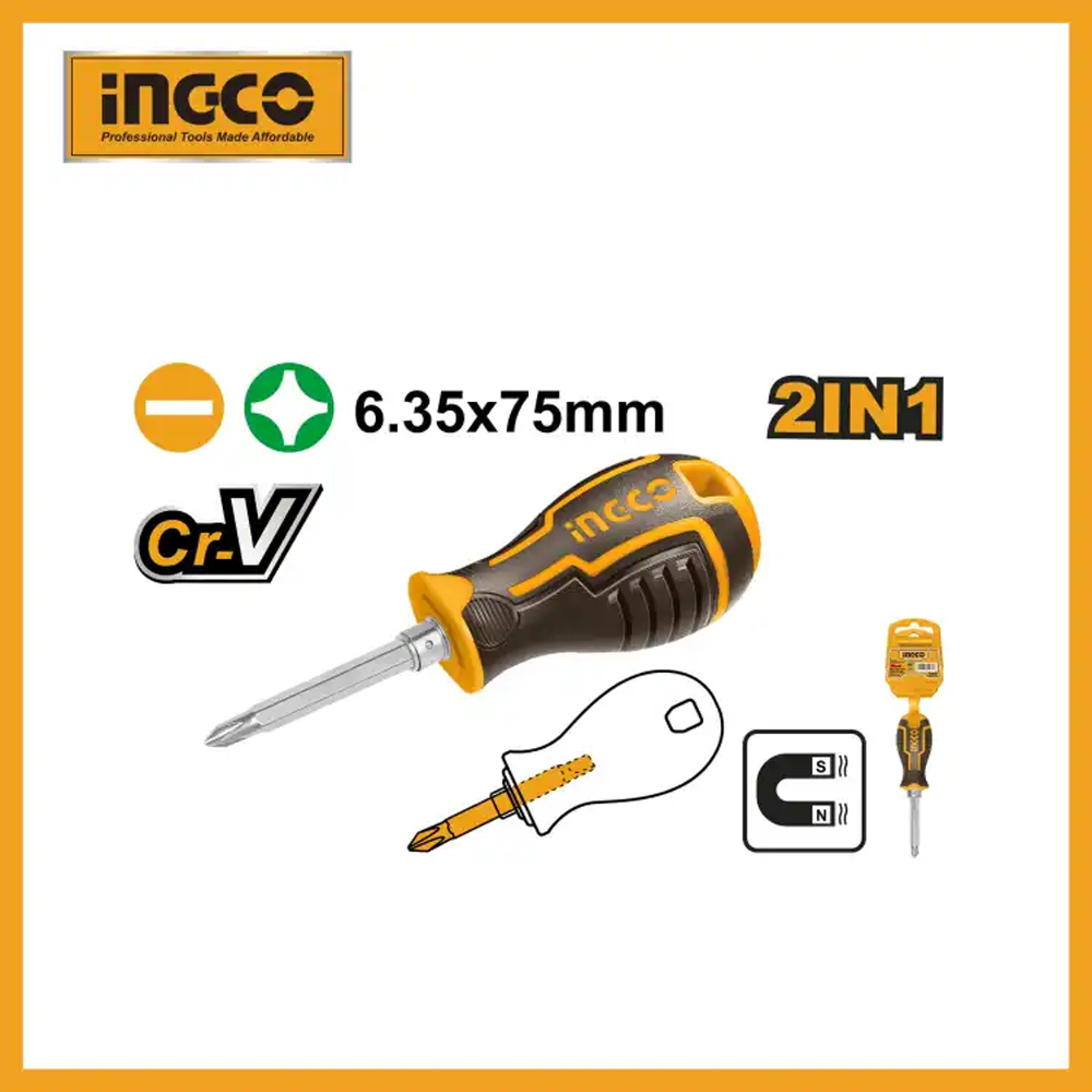 Ingco AKISD0202 2 In 1 Screwdriver Set - Black And Yellow