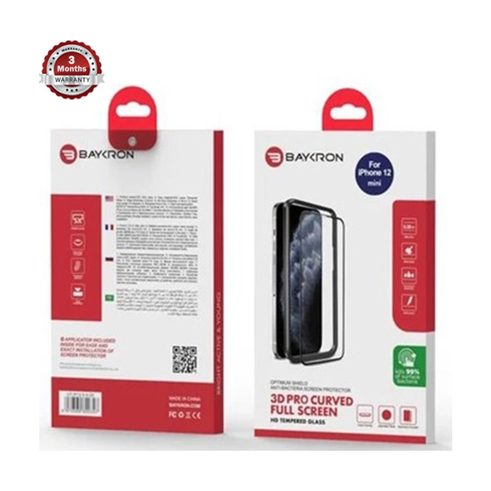 BAYKRON OT-IP12-5.4-3D Antibacterial Tempered 3D Glass For iPhone 12 Mini - Transparent