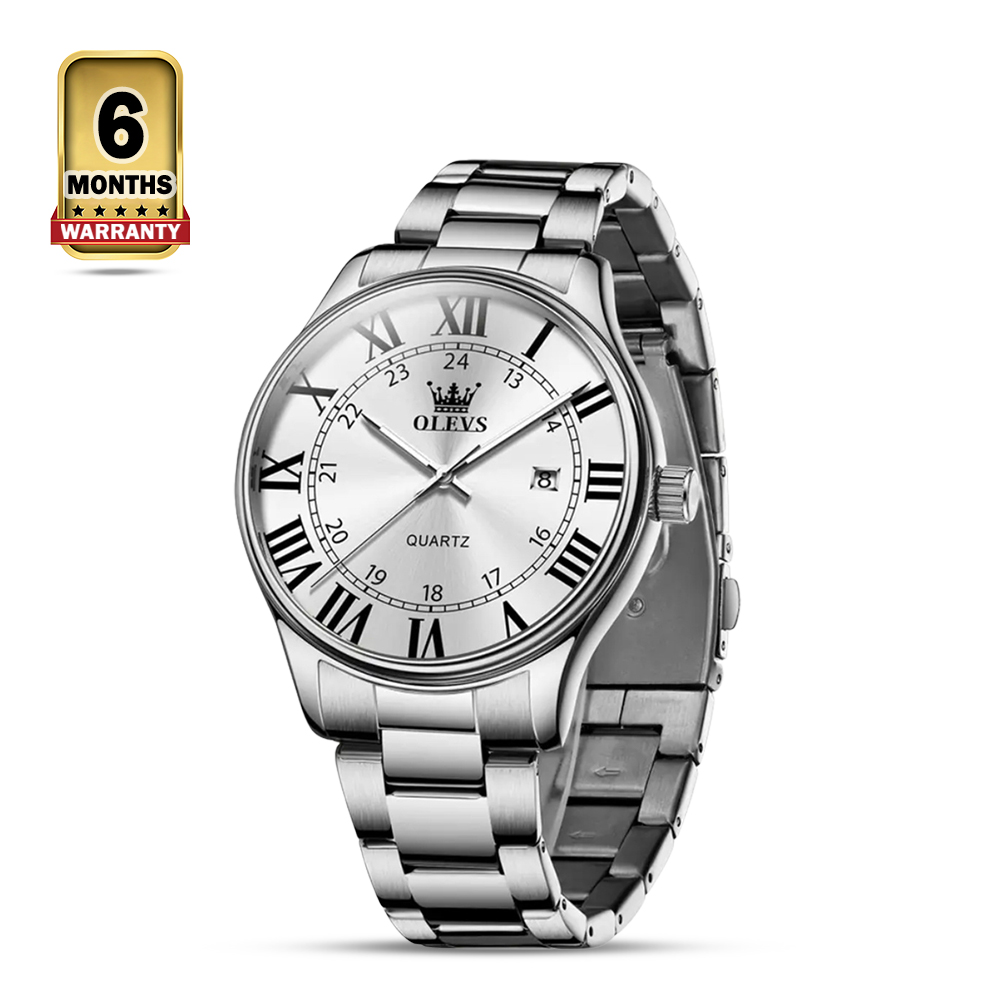 Olevs 2911 Stainless Steel Quartz Wrist Watch For Men - Silver