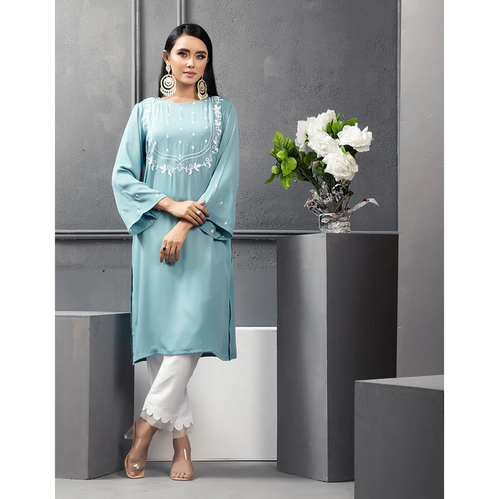 Cherry Georgette Kurti For Women - Teal - J13