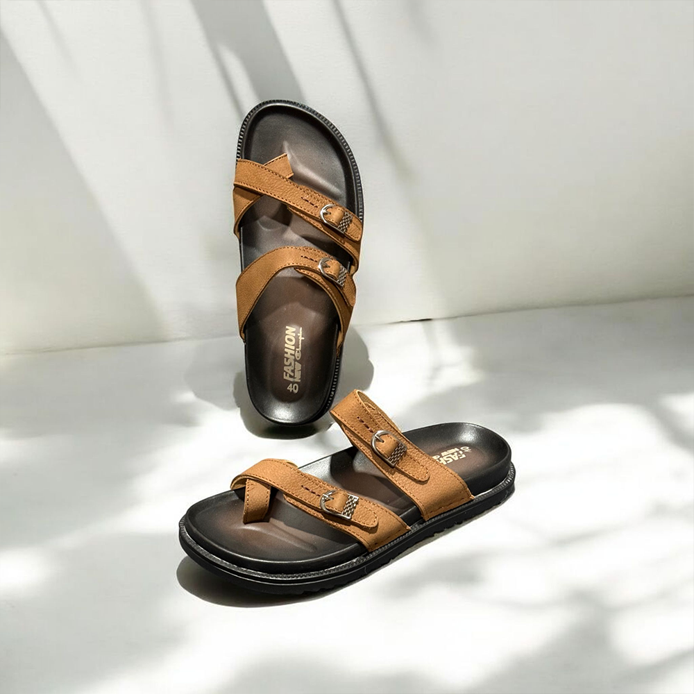PU Leather Sandal For Men - Chocolate