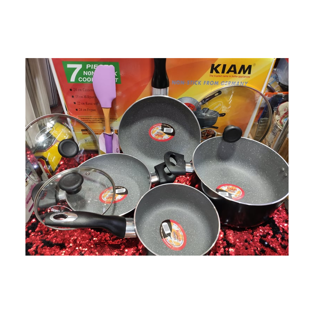 Kiam Non -Stick Granite Marvel Cotting Cookware Set - 7 Pcs - Black