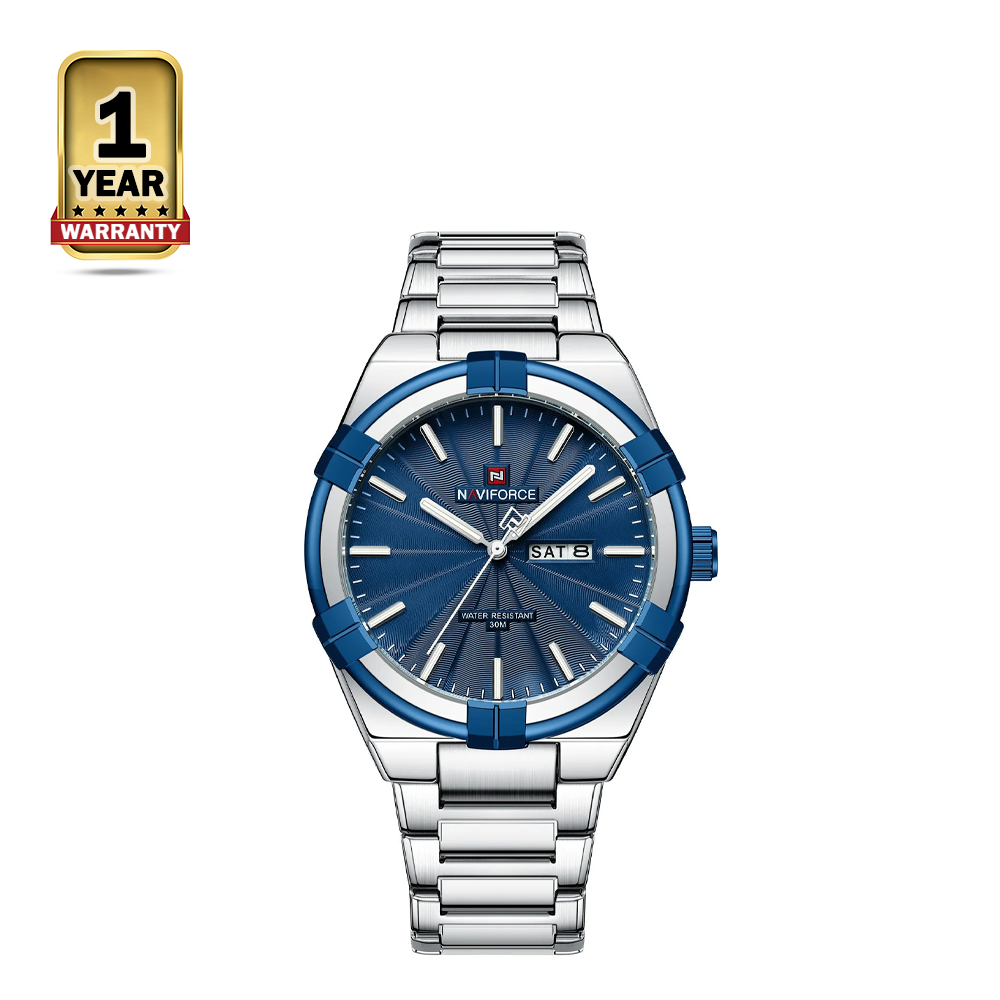 Naviforce 9218 Stainless Steel Casual Analog Wristwatch for Men - Silver Blue