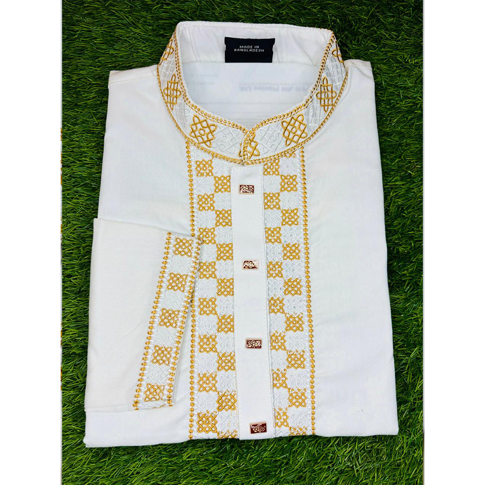 Eid Collection Cotton Panjabi For Men - White - 003