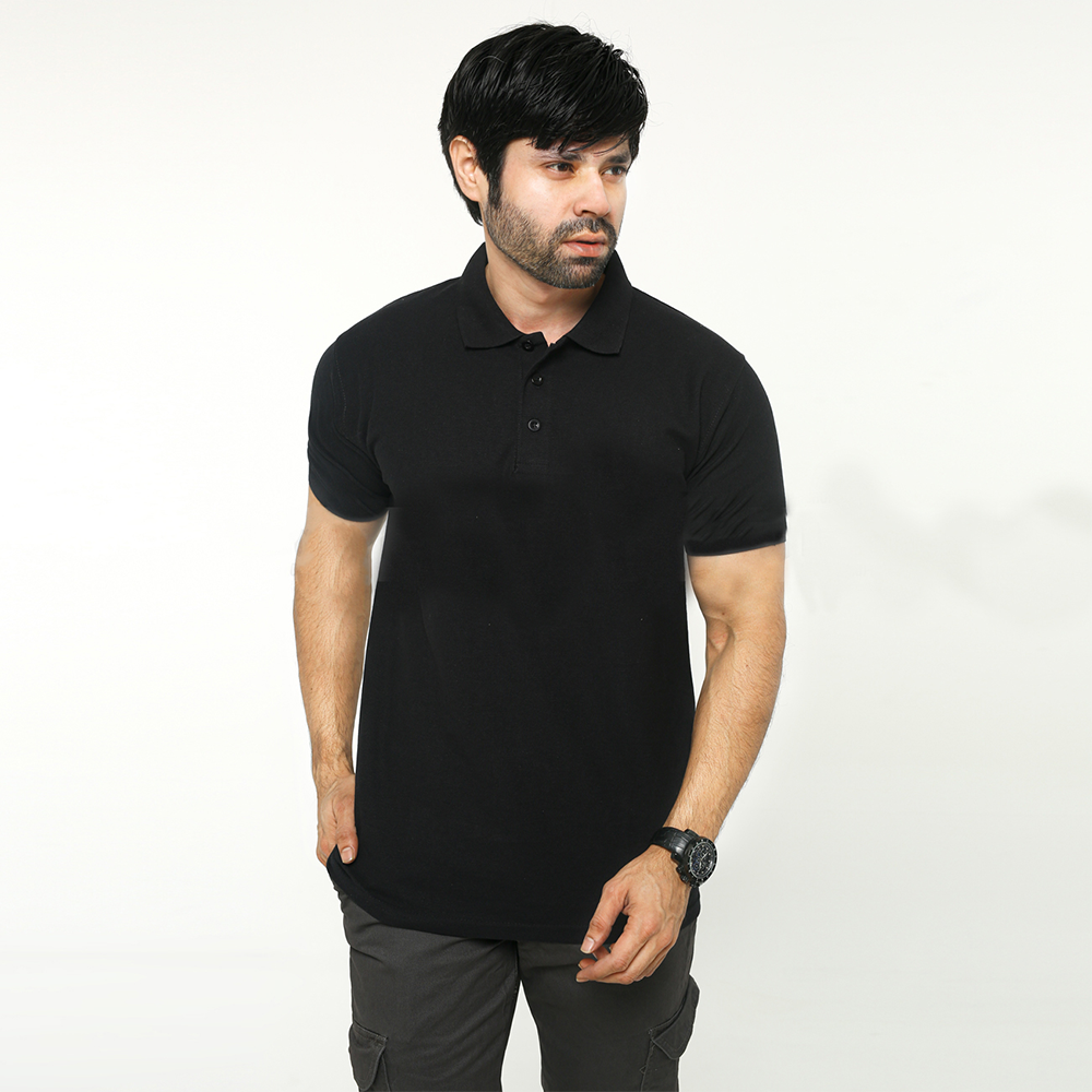 Cotton Polo Shirt For Man - Black - NZ-9001	