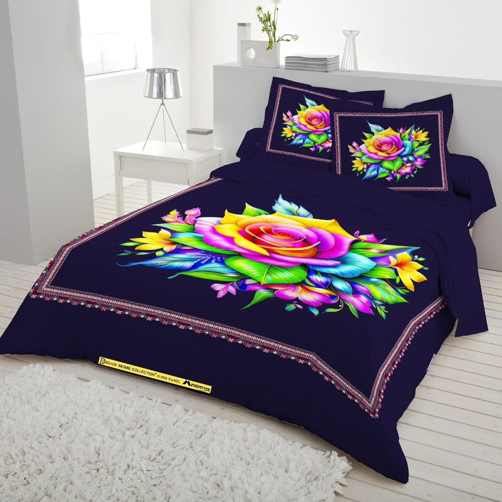 Panel Cotton King Size Bedsheet With Pillow Cover - Multicolor - 192421