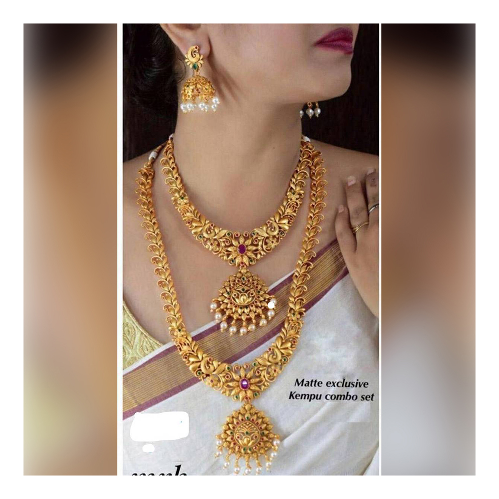 Indian Jaipuri Gorgeous Semi Bridal Jewellery Set For Women - Golden