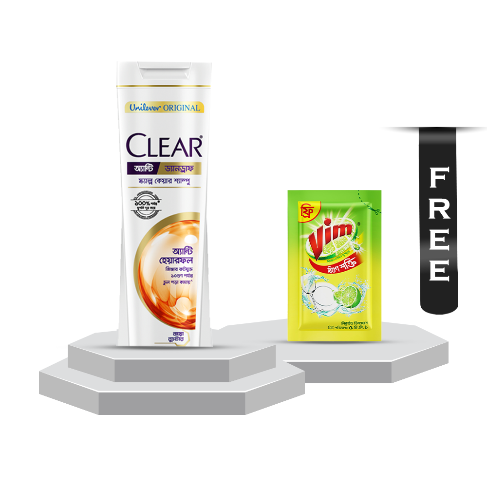 Clear Men Anti Dandruff Hairfall Shampoo - 330ml With Vim Liquid Dish Washer - 5ml Free