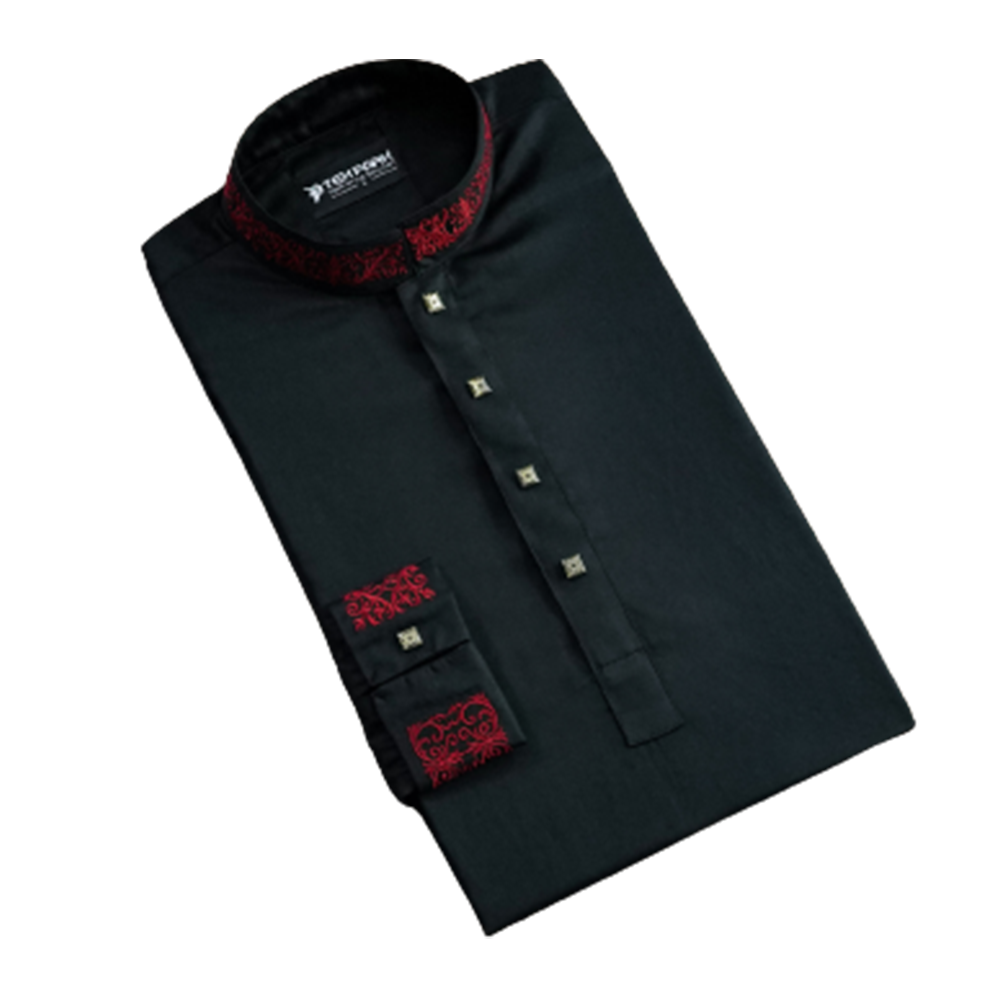 Cotton Panjabi For Men - Black - TP-09