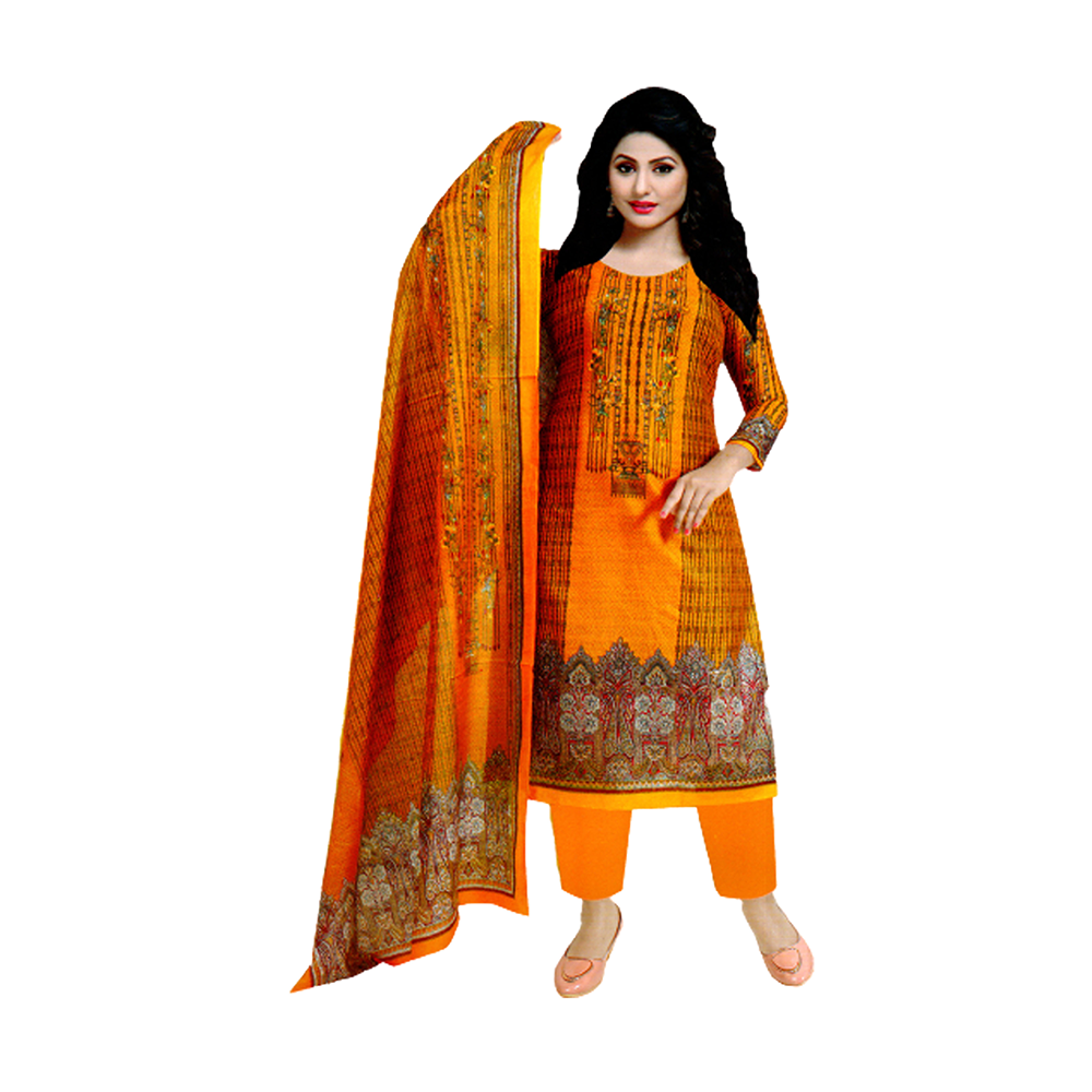 Cotton Unstitched Salwar Kameez For Women - Mustard - 751.4