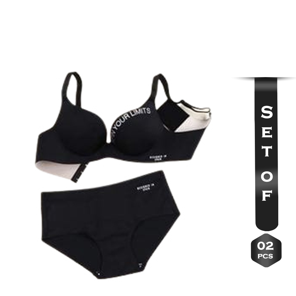 Set of 2pcs Polyester and Elastane Foam Bra and Penty Black BP05