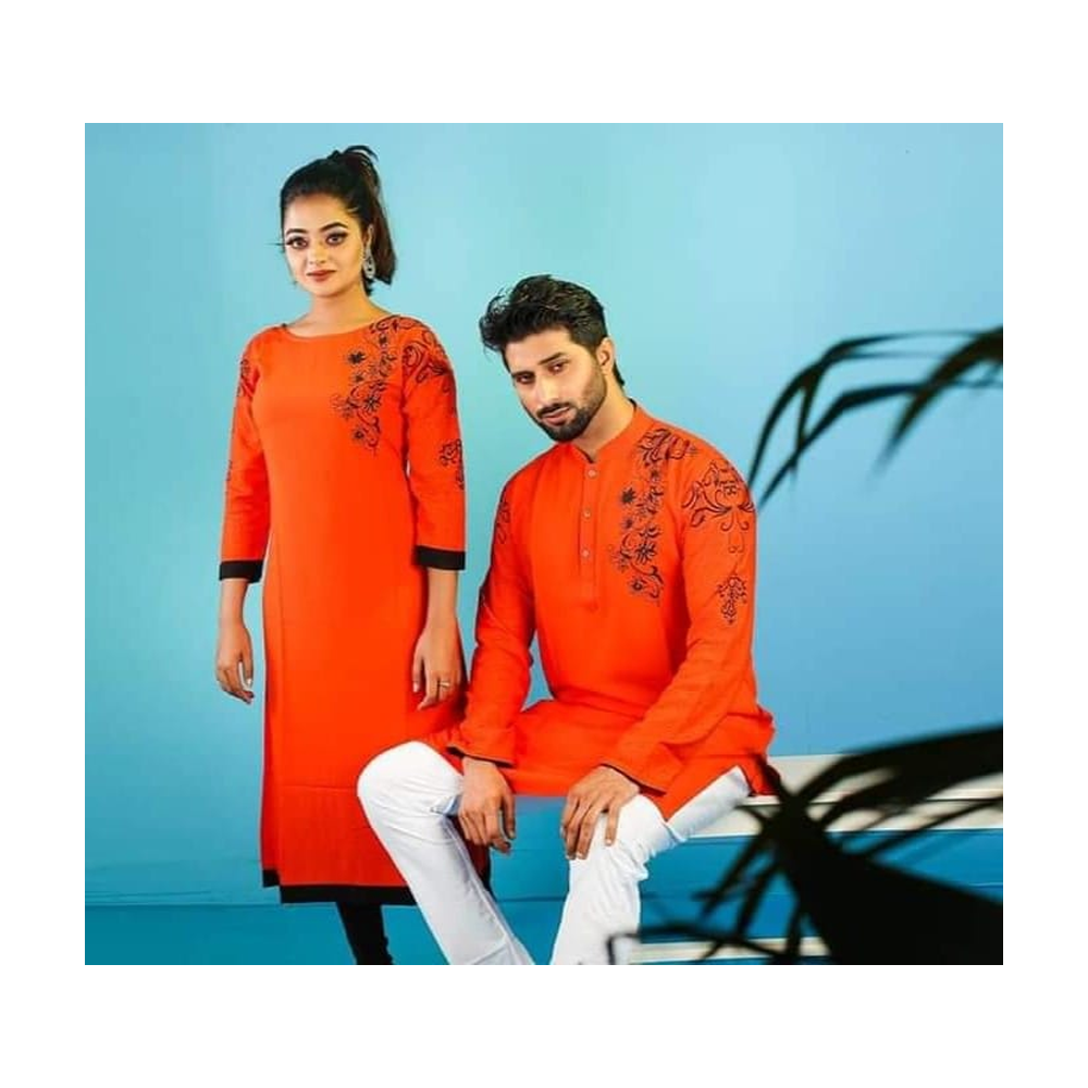 Stylish Couple One Pc Kurti And Panjabi - CS-06 - Orange