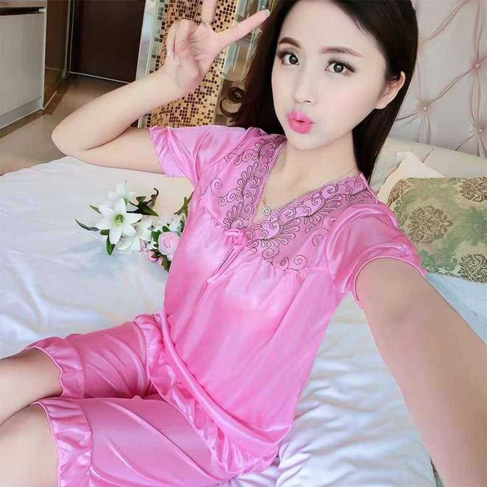 Woman in silk online nighty