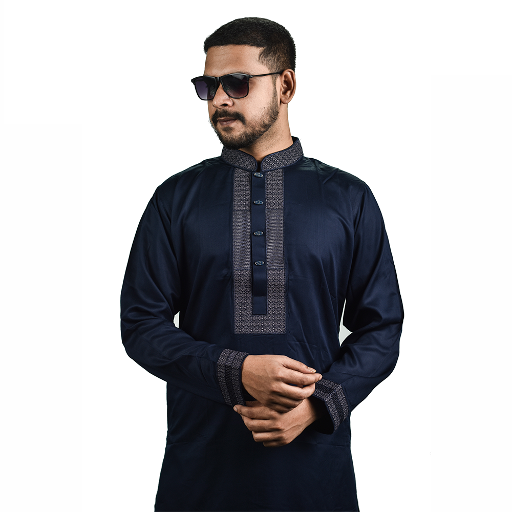 Cotton Blended Panjabi For Men - Navy - P21