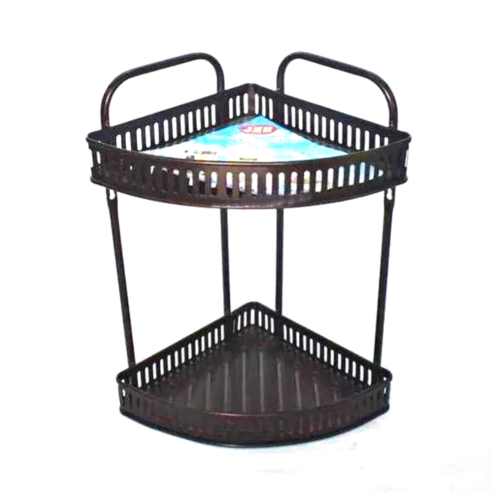 Stainless Steel 2 Tier Wall Hanging Corner Shelf - Black