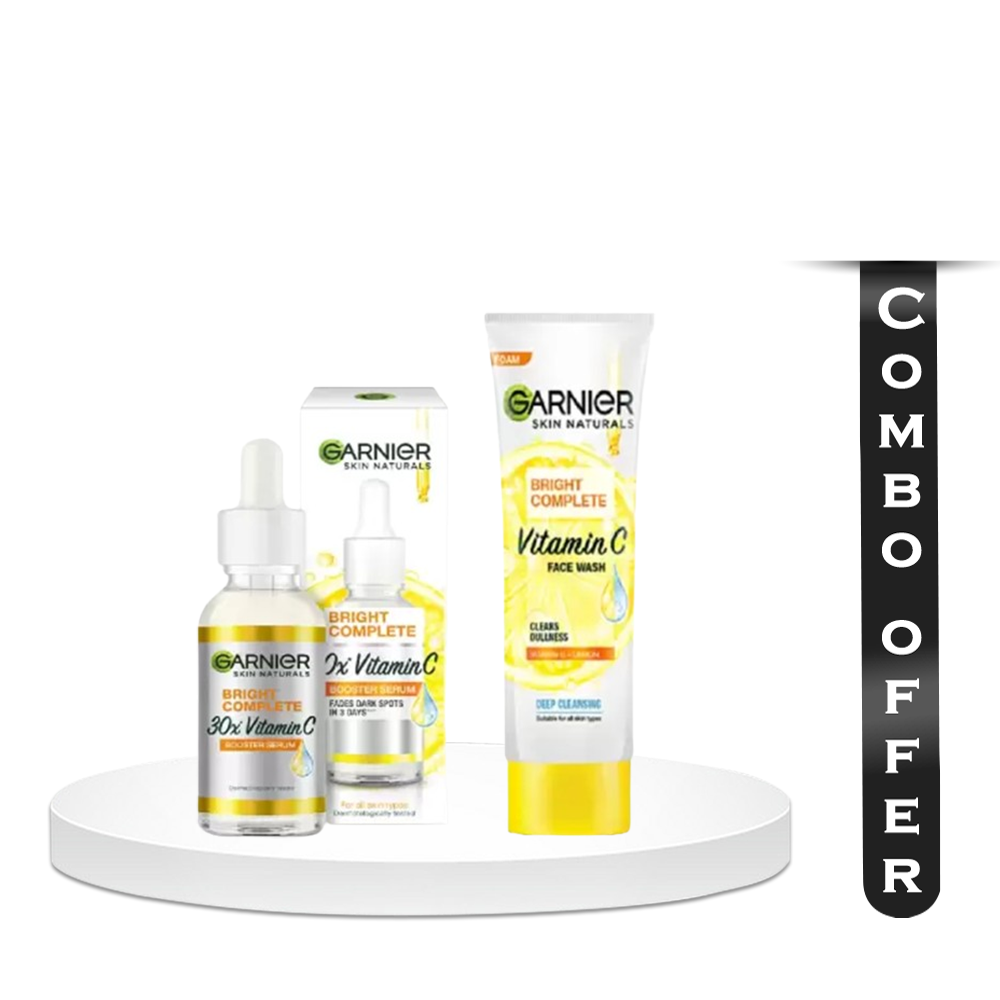 Combo Of GARNIER Bright Complete Vitamin C Booster Face Serum-30ml and Vitamin C Face Wash- 50gm