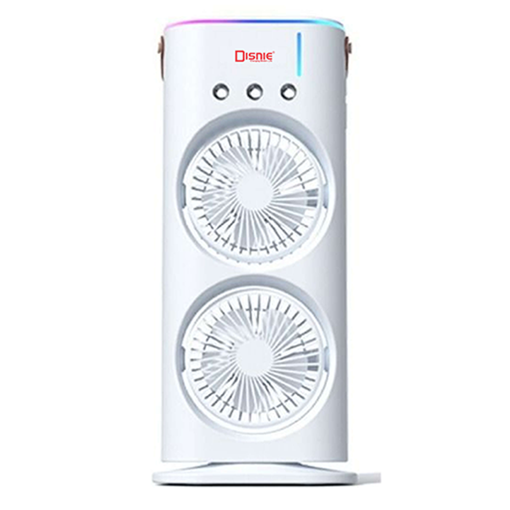 Disnie DRMF-63USB Rechargeable Double Head Portable Mini Air Cooling Mist Fan with Remote - White