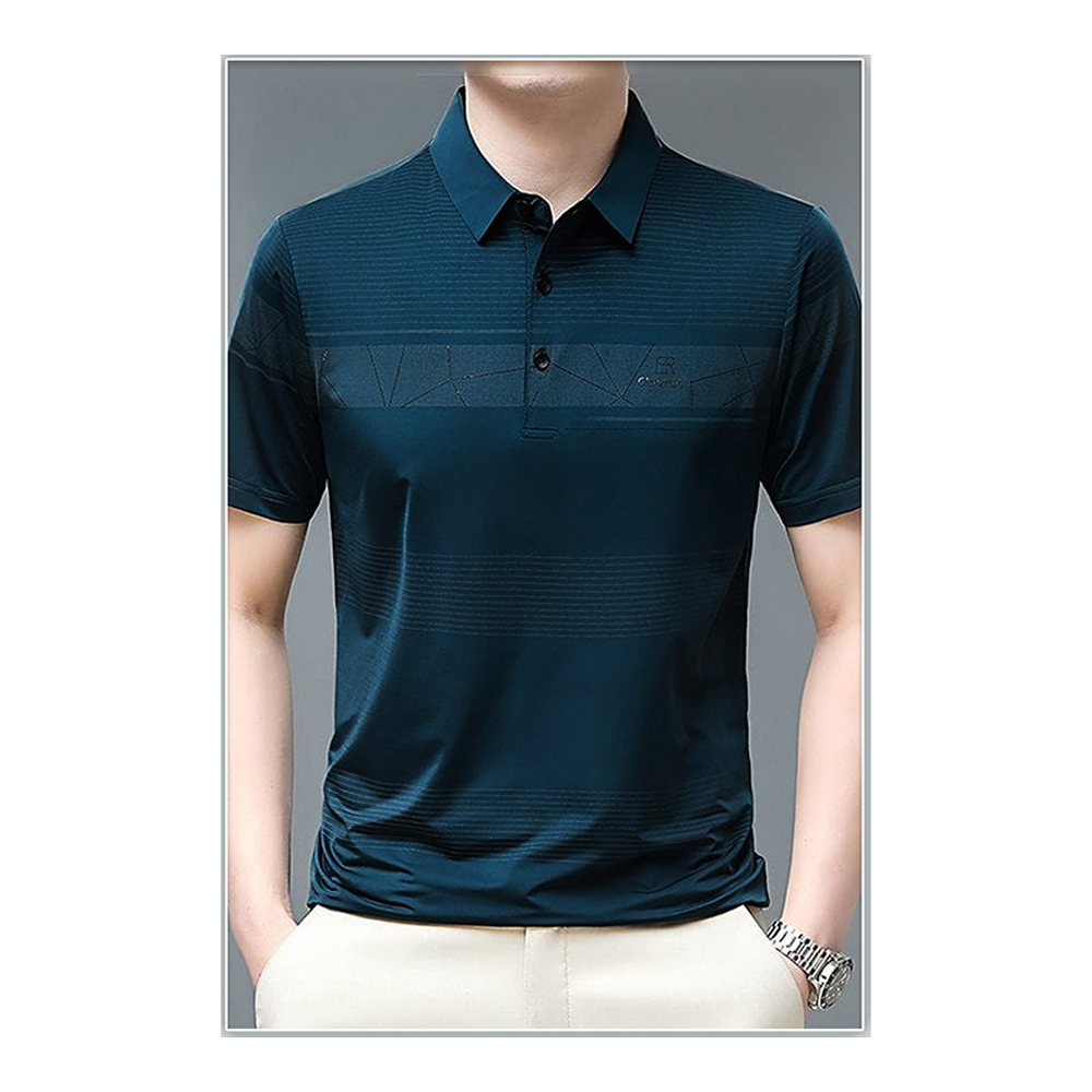 Stitch Half Sleeve Polo Shirt For Men - Deep Blue - POLO - 009