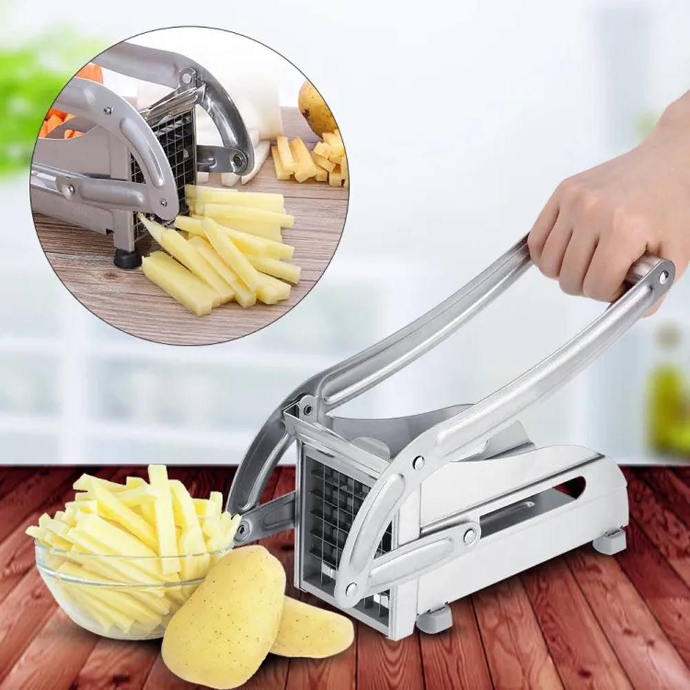 Stainless Steel French Fry Slicer Potato Chipper - Silver