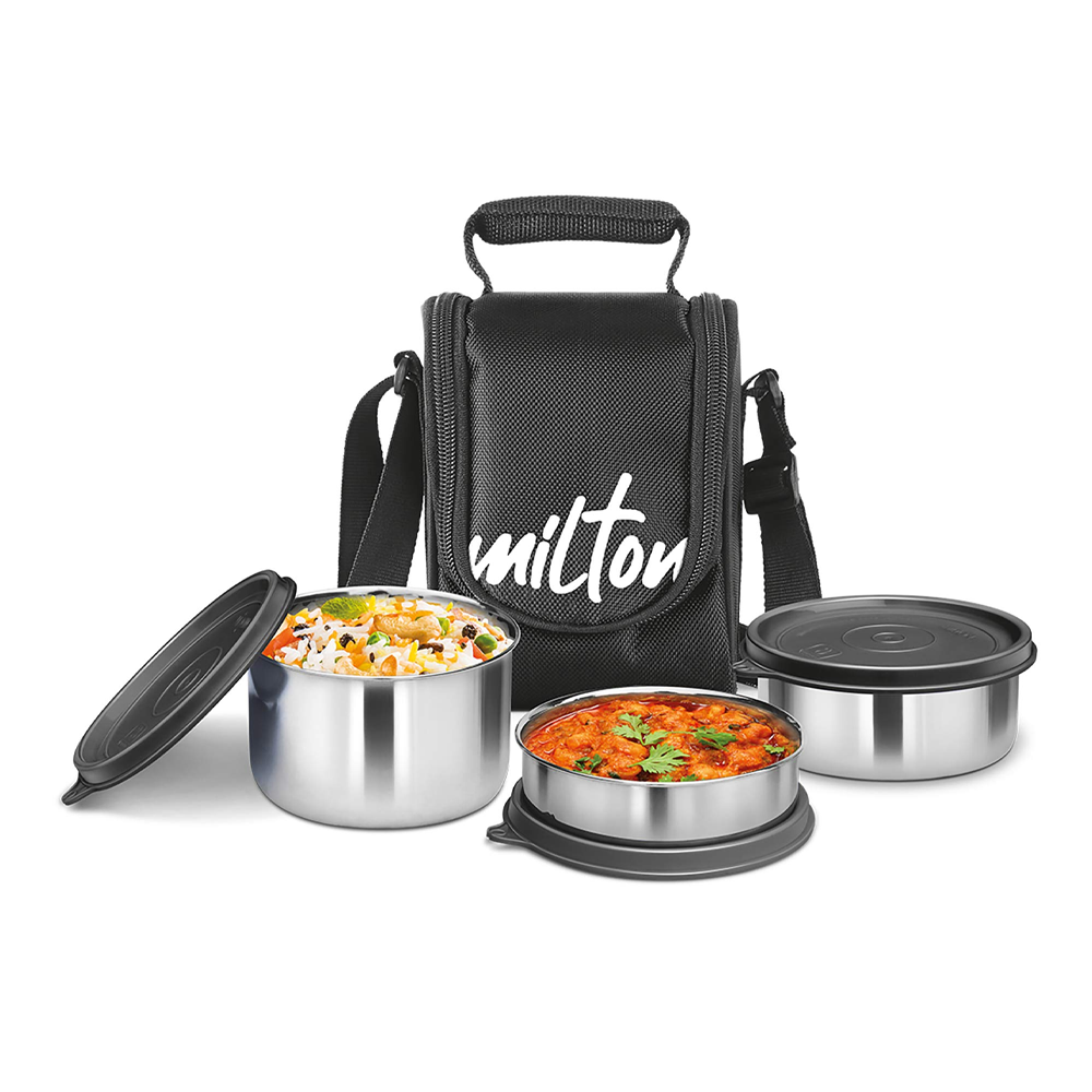 Milton Tasty Stainless Steel Lunch Box with 4 Containers - Black 