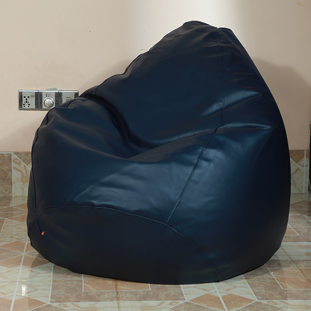 Leather Bean Bag XXXL With Extended Back Support - Navy Blue - APL3NB