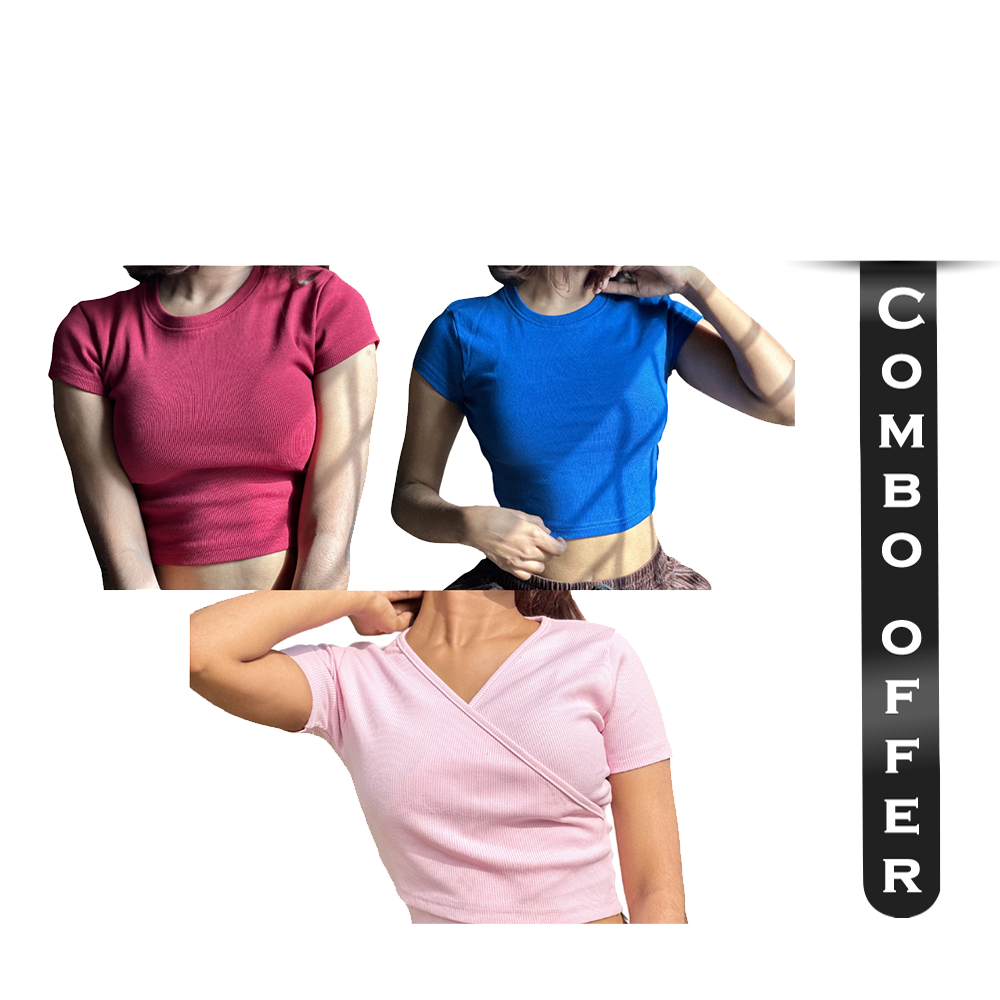 Combo Of 3Pcs NEXF Rib Cotton Fashionable Tops For Women - Multicolor - NEX-CT-04