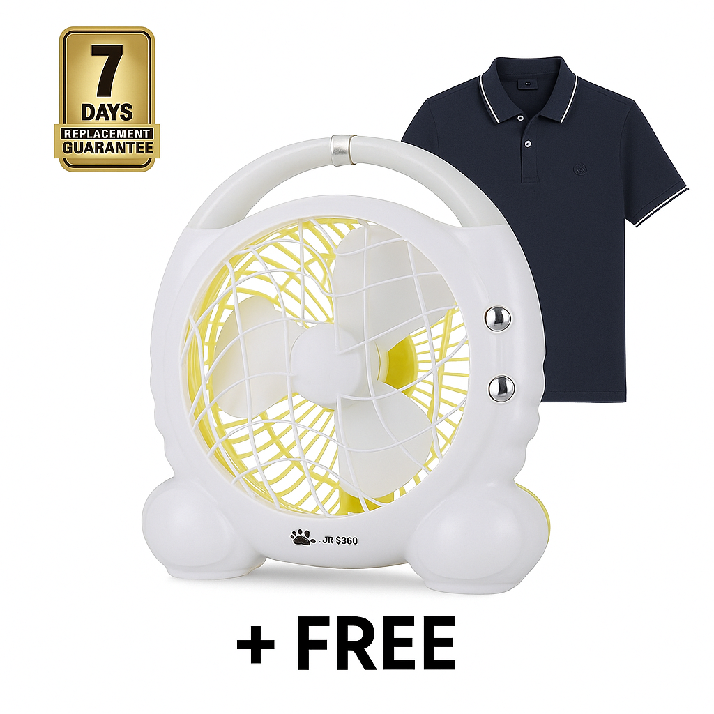RFME Travel Handheld 3-Speed USB Portable Table Fan - White with Free Tshirt
