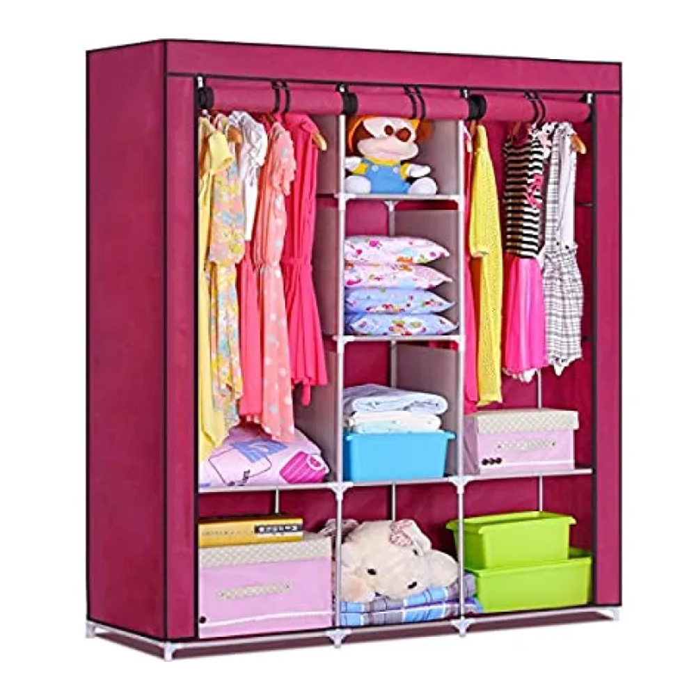 Fabric Folding Cloth Storage Wardrobe - Wine