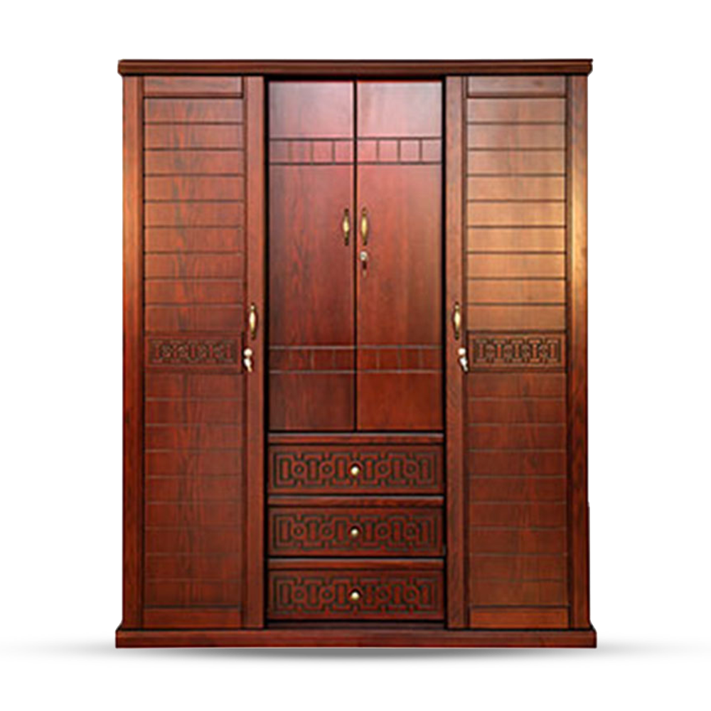 Oak Veneer 4 Door Almirah - Brown - A19