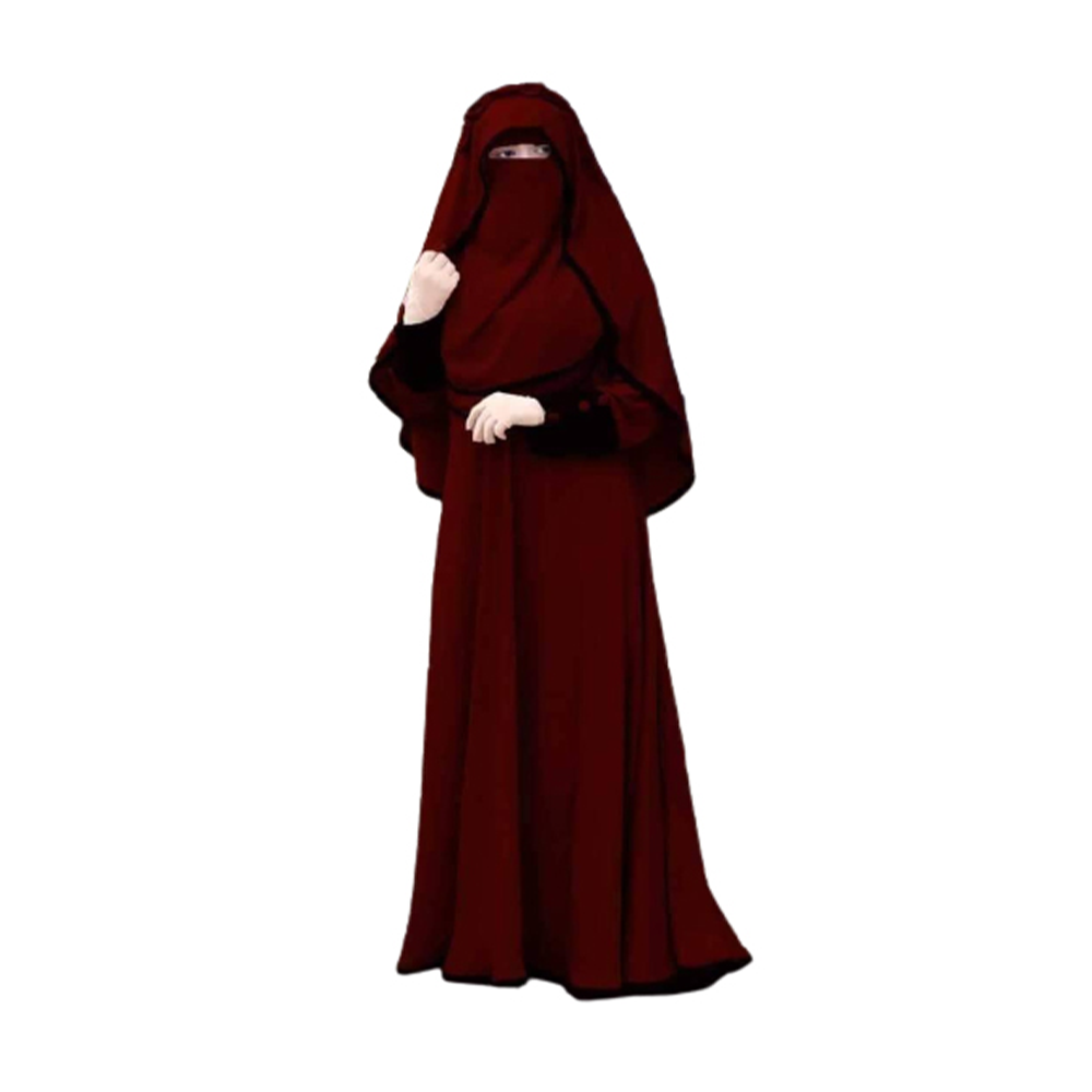 Dubai Cherry Mohua Burka With Hijab And Nikab For Women - BK-17 - Maroon