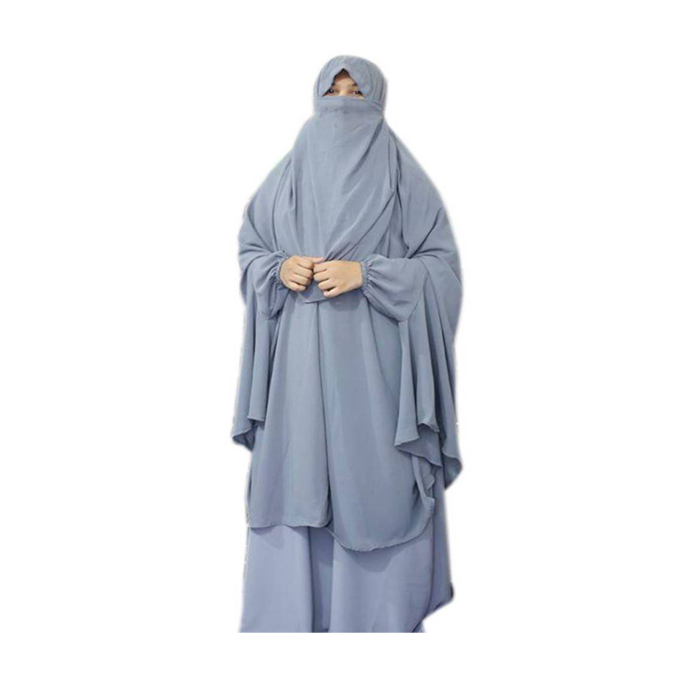 Cherry Khimar With Skirt For Women - Gray