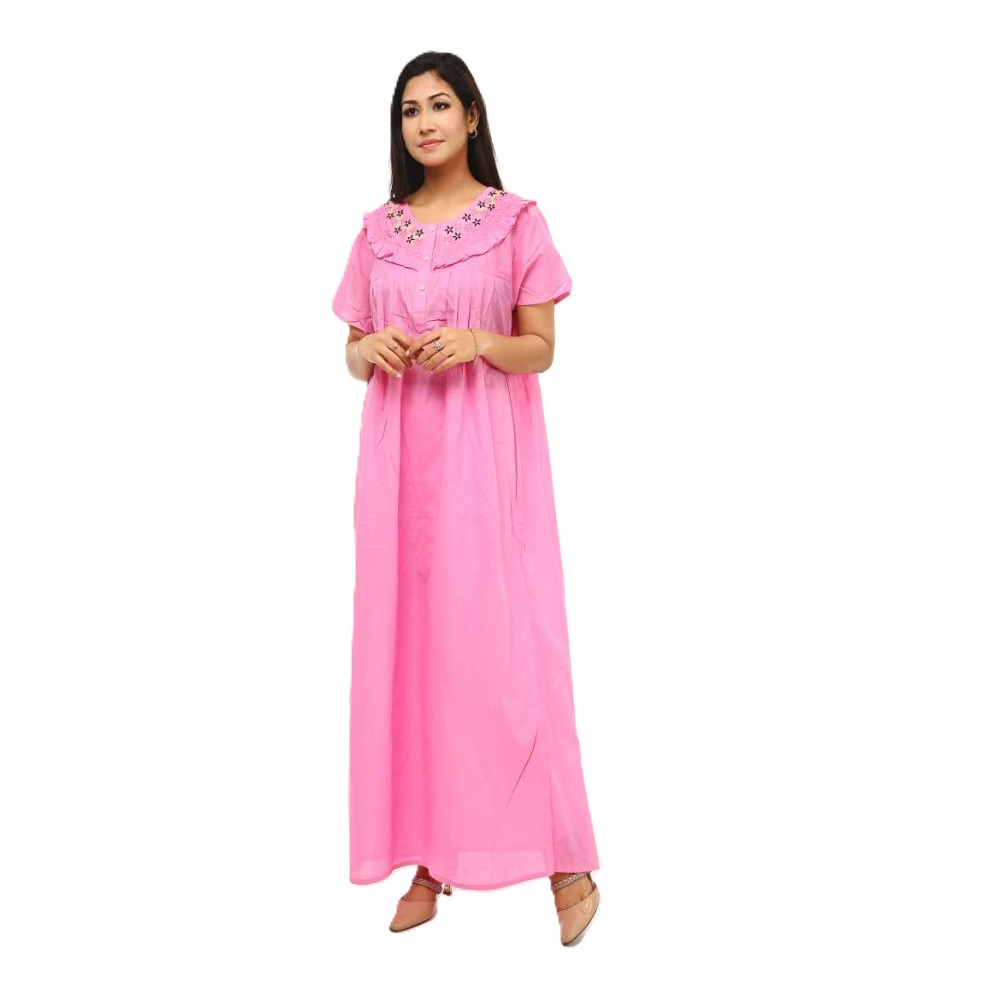 Cotton Half Sleeve Maxi For Women - Light Pink