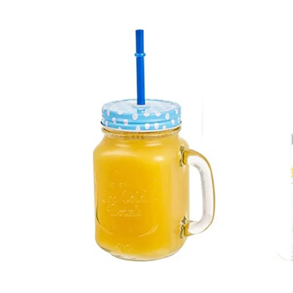 Beautiful Juice Glass Mug With Lid And Straw - Multicolor