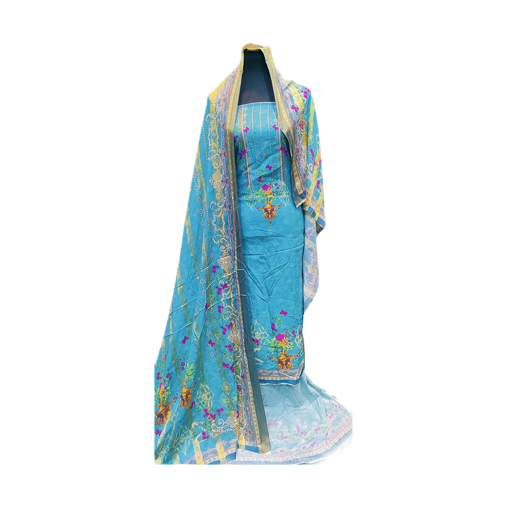 Proud PL-SL00055 Unstiched Cotton Computer Digital Print Lawn Salwar Kameez For Women - Light sky